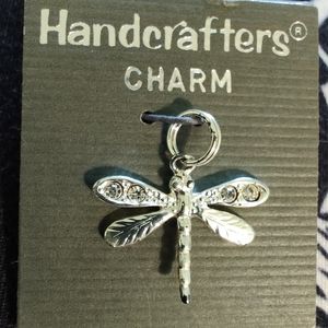 Sterling silver dainty Dragonfly Charm.  4 Austrian crystals on the wings.  NWT